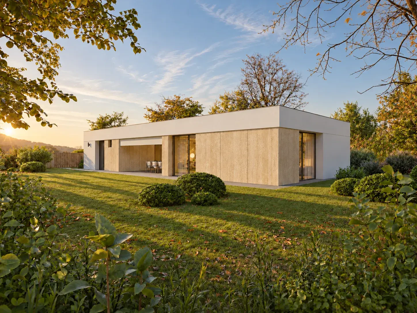 Bungalov s átriom — pohľad zo záhrady