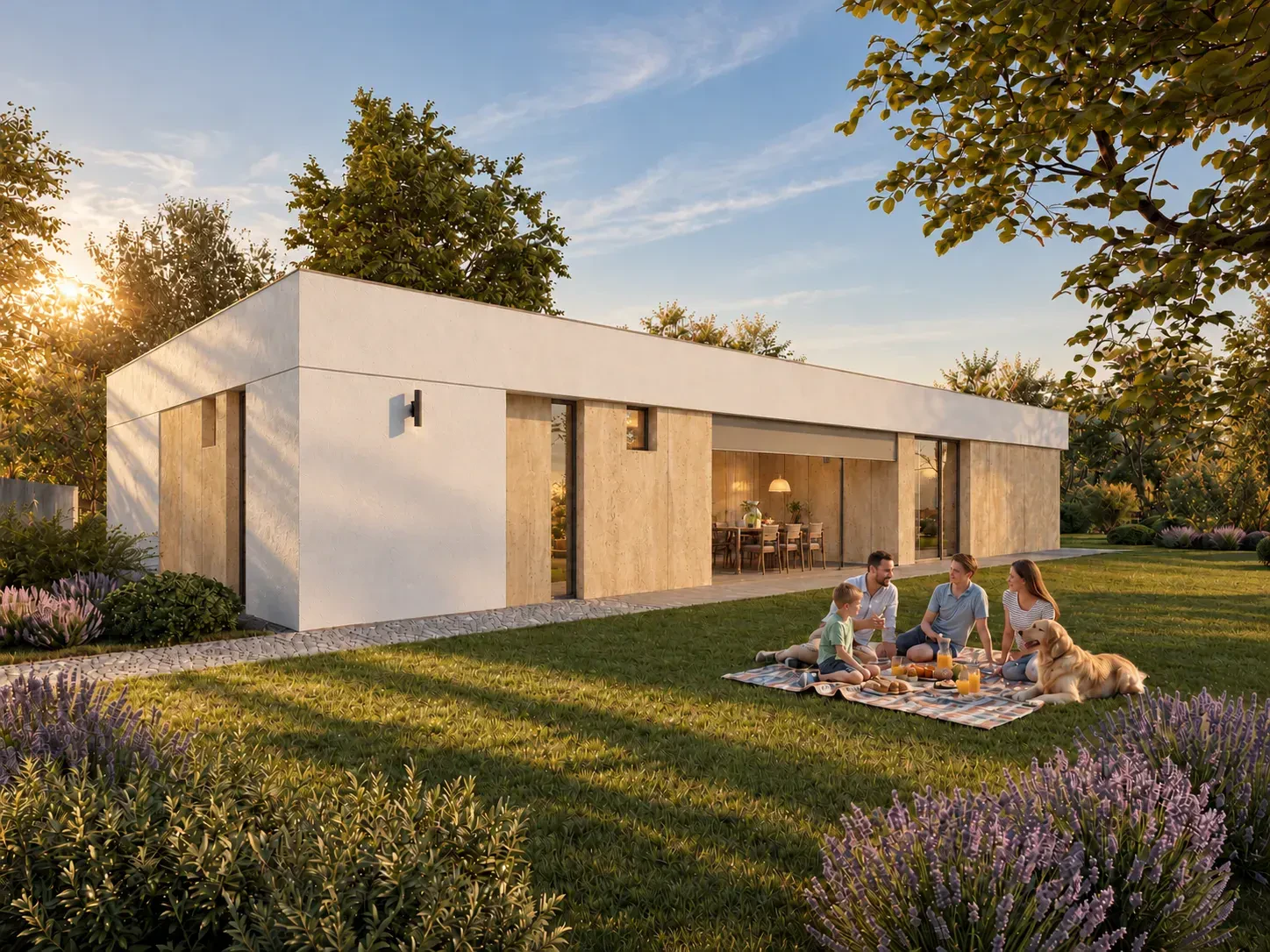 Bungalov s átriom — piknik v záhrade
