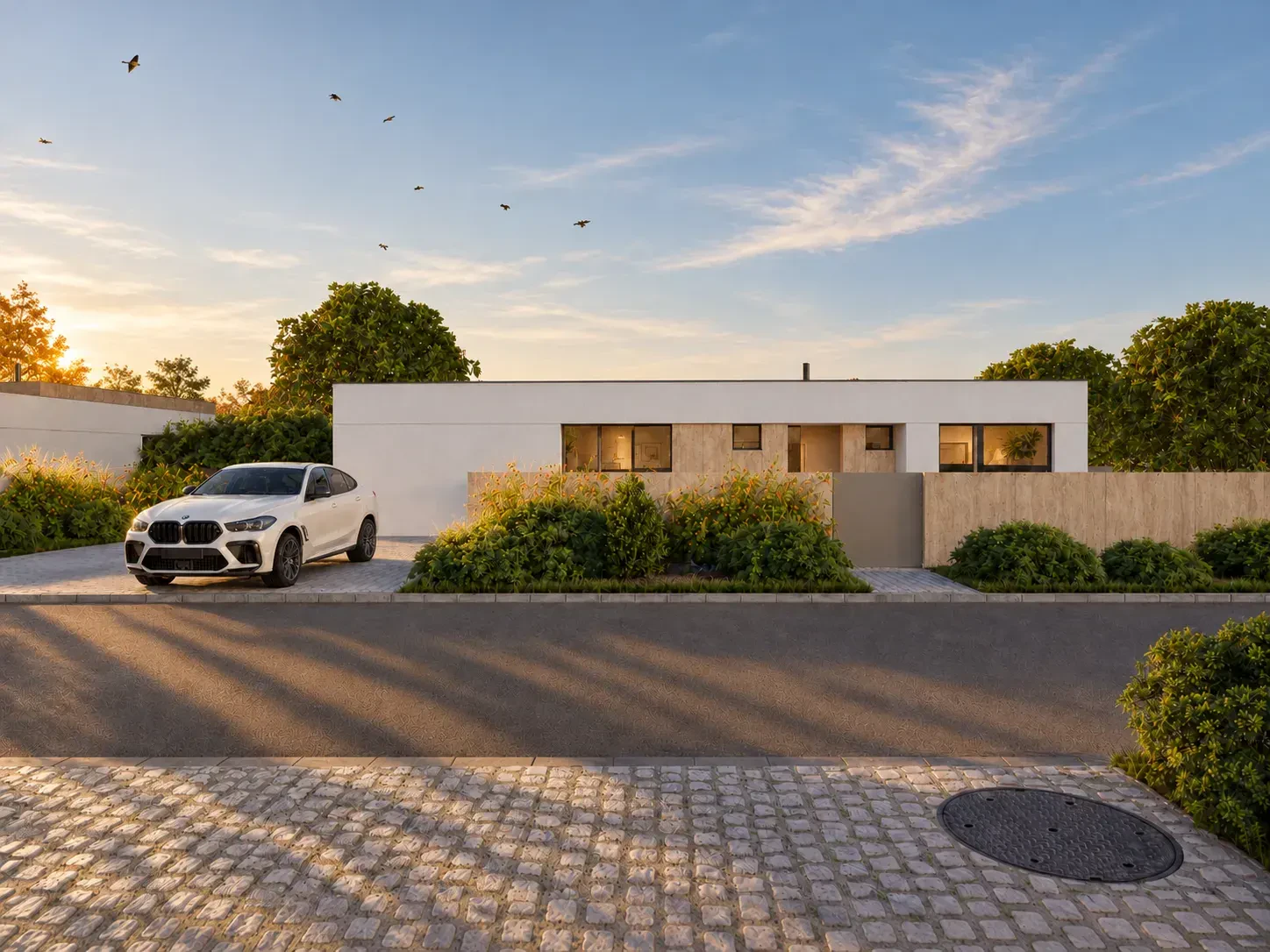 Bungalov s átriom — uličná fasáda