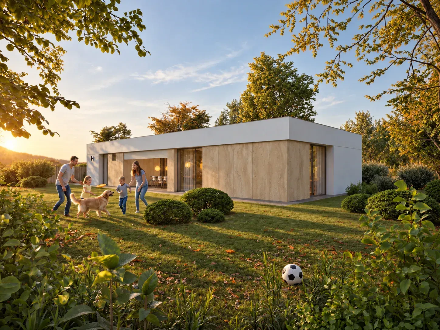 Bungalov s átriom — rodina v záhrade