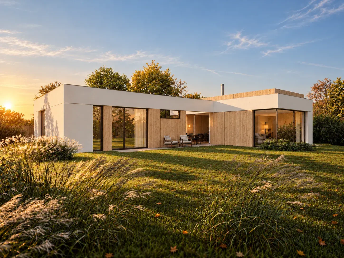 Bungalov v tvare L — záhrada